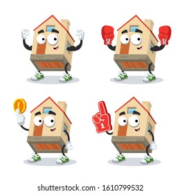 set of cartoon small comfort house character mascot on white background