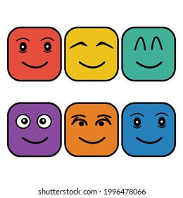 set of cartoon smileys simple full color design