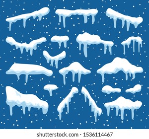 Set of cartoon snow design element on blue background