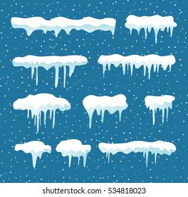 Set of cartoon snow design element on blue background