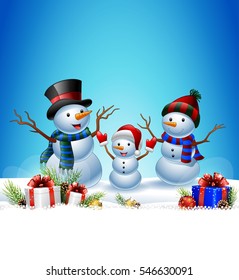 Set of cartoon snowman  with Christmas background