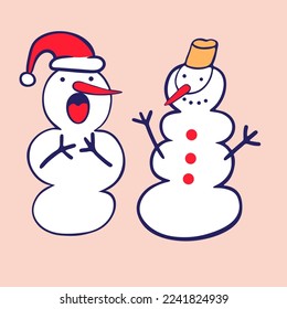 set of cartoon snowmen in flat style