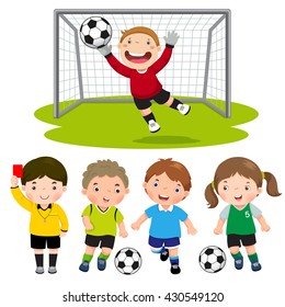 Set of cartoon soccer kids with different pose