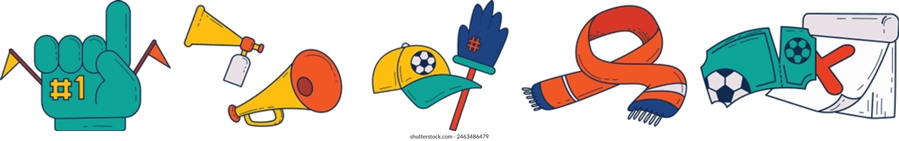 Set of Cartoon Soccer Supporter Stuff Illustrations