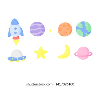 set of cartoon space icons. planets isolated on white background. vector Illustration.