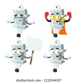 set of cartoon spark plug mascot on white background