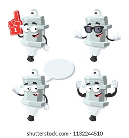 set of cartoon spark plug mascot on white background