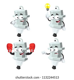 set of cartoon spark plug mascot on white background