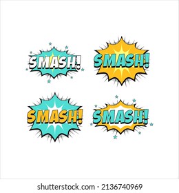 Set of cartoon speech bubble with smash text