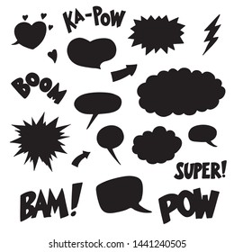set of cartoon speech bubbles black silhouette