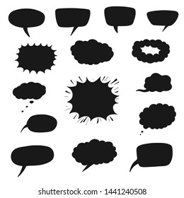 set of cartoon speech bubbles black silhouette