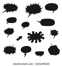 set of cartoon speech bubbles black silhouette