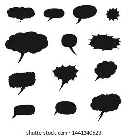 set of cartoon speech bubbles black silhouette