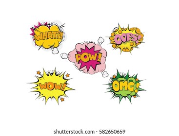 set of cartoon speech bubbles and explosions