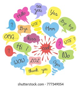 Set of cartoon speech bubbles on the white background. Vector illustration.