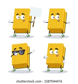 set of cartoon sponge for washing dishes character mascot on white background