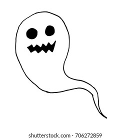 set of cartoon spooky scary ghosts character, hand-drawn ghosts with various expressions, funny night symbol for halloween celebration