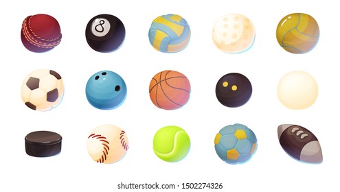 Set of cartoon sport balls, vector illustration isolated on white background