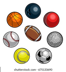 A set of cartoon sports balls icons