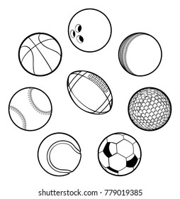 A set of cartoon sports balls icons