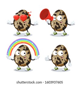 set of cartoon spotted quail egg character mascot on white background