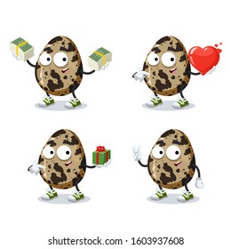 set of cartoon spotted quail egg character mascot on white background