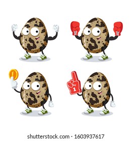 set of cartoon spotted quail egg character mascot on white background