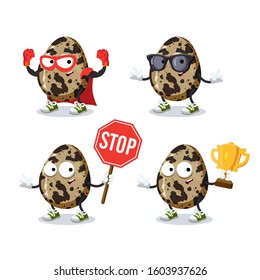 set of cartoon spotted quail egg character mascot on white background