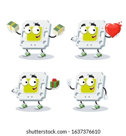 set of cartoon square LED chip character mascot on white background