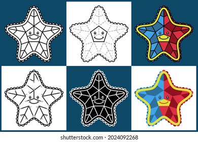 Set of cartoon STARFISH in 6 styles, Vector illustration