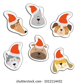 Set of cartoon stickers with dog on white background. Vector illustration.