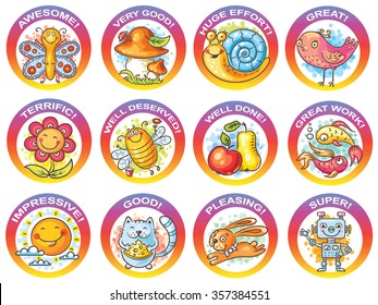 Set of cartoon stickers for encouraging students