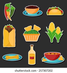 Set of cartoon stickers with mexican food for your design