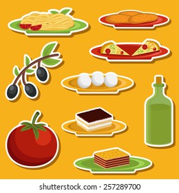Set of cartoon stickers on italian food theme for your design