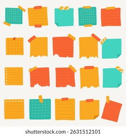 Set of Cartoon Sticky Note with Tape Illustration