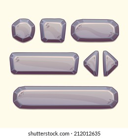 Set of cartoon stone buttons in gray colors, vector ui elements