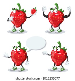 set of cartoon strawberries in sneakers on white background