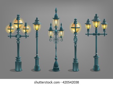 Set of cartoon street light . Vector illustration.