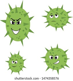 Set of cartoon style angry germs, viruses, microbes and monsters vector illustration