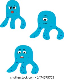 Set of cartoon style angry germs, viruses, microbes and monsters vector illustration