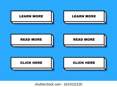 Set of cartoon style buttons for website, mobile app and infographic on blue background. Modern vector illustration flat style.