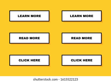 Set of cartoon style buttons for website, mobile app and infographic on yellow background. Modern vector illustration flat style.