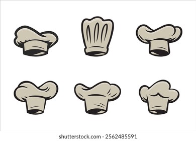 Set of cartoon style chef hats, isolated on white background