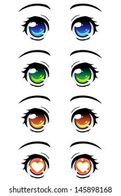 Set of cartoon style eyes of different colors, isolated on white.