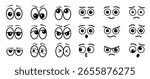 set of cartoon style eyes vector black and white cartoon emojis set with different expressions looking in all directions set of eyes for animation eye emoji vector or transparent background png