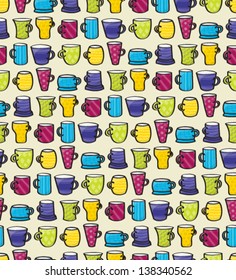 Set of cartoon style patterned mugs seamless background tile. Please note: This file is EPS10 and uses transparencies. 