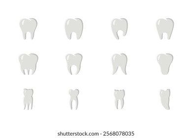 Set of cartoon style teeth, isolated on white background.