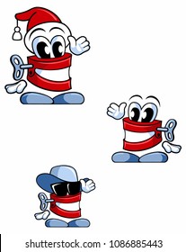 Set of cartoon style wind up tooth toy, vector cartoon character.