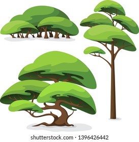 Set of cartoon stylized tree and bush. Elements of urban or nature landscape.