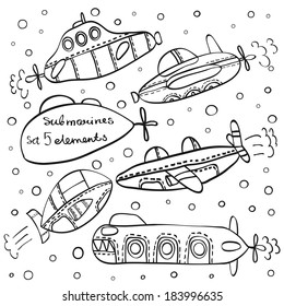 set of cartoon submarines